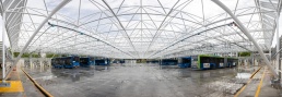 Fotografía industrial en Donostia de la estructura espacial de las Cocheras de dBus